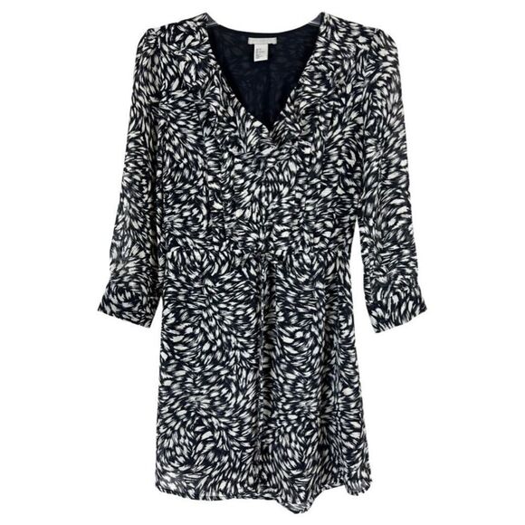 H&M Navy Chiffon Long Sleeve Tie Dress Sz 6 - Picture 1 of 10